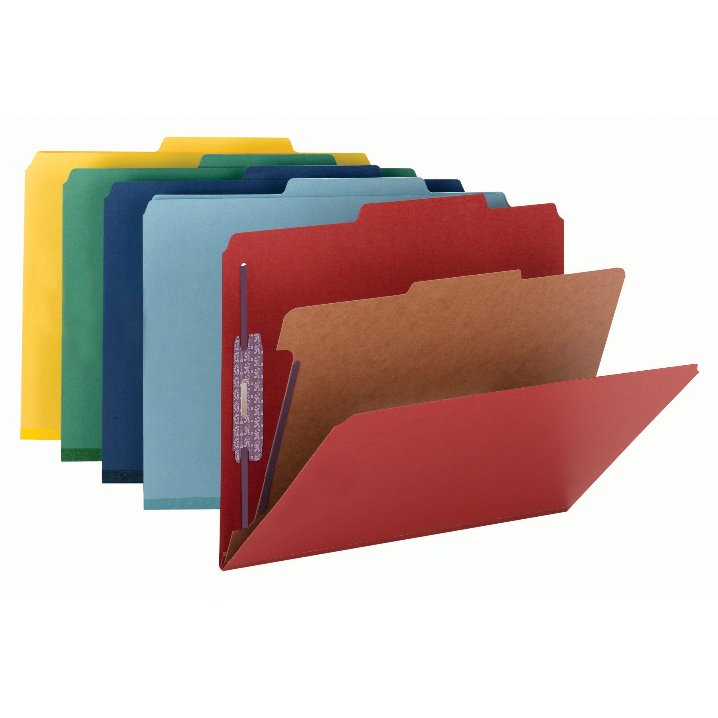 Smead 13734  Pressboard Classification Folder with SafeSHIELD Fasteners, 1 Divider, 2" Expansion, Letter Size, Yellow, 10 per Box (13734)