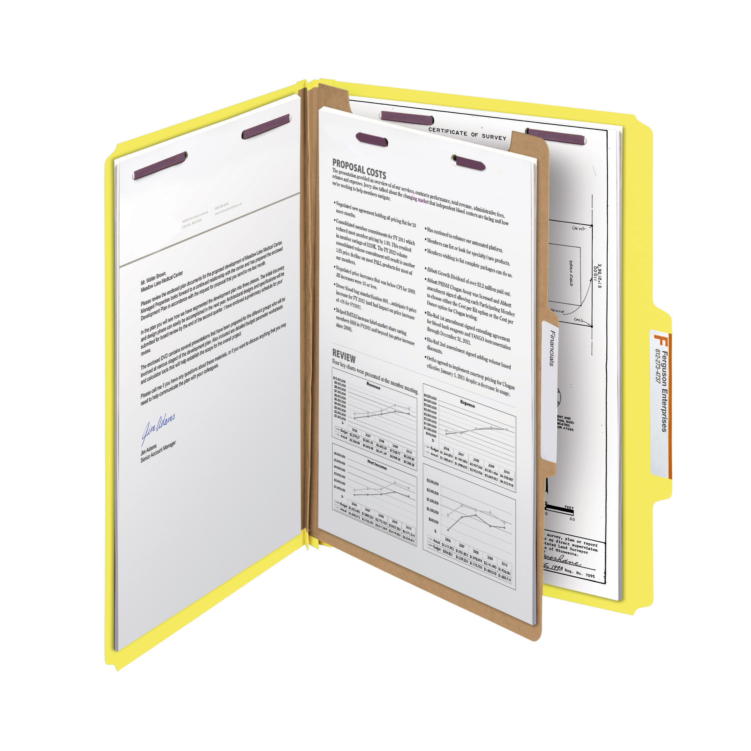 Smead 13734  Pressboard Classification Folder with SafeSHIELD Fasteners, 1 Divider, 2" Expansion, Letter Size, Yellow, 10 per Box (13734)