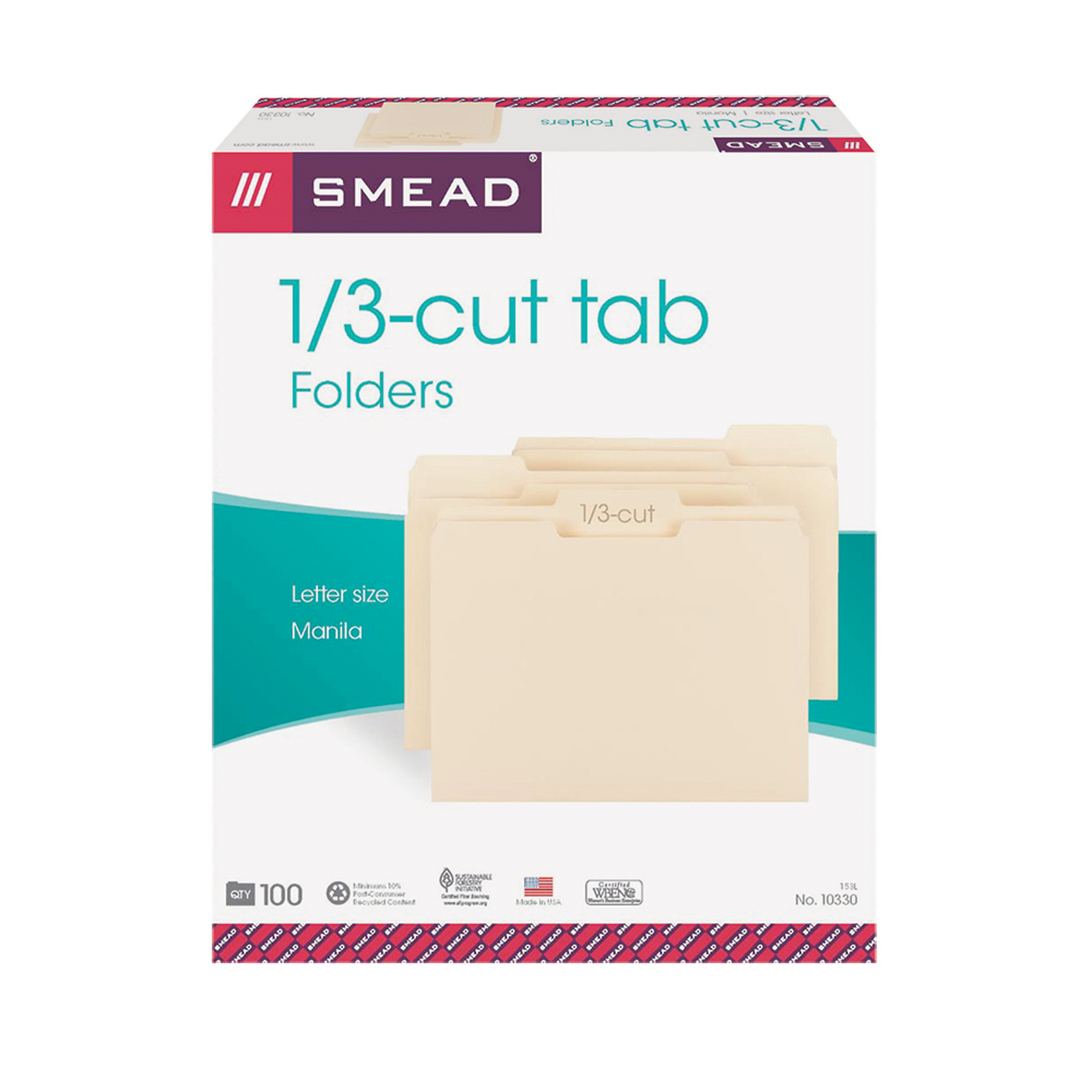 Smead 10330  Manila File Folder, 1/3-Cut Tab, Letter Size, Manila,  Total of 500