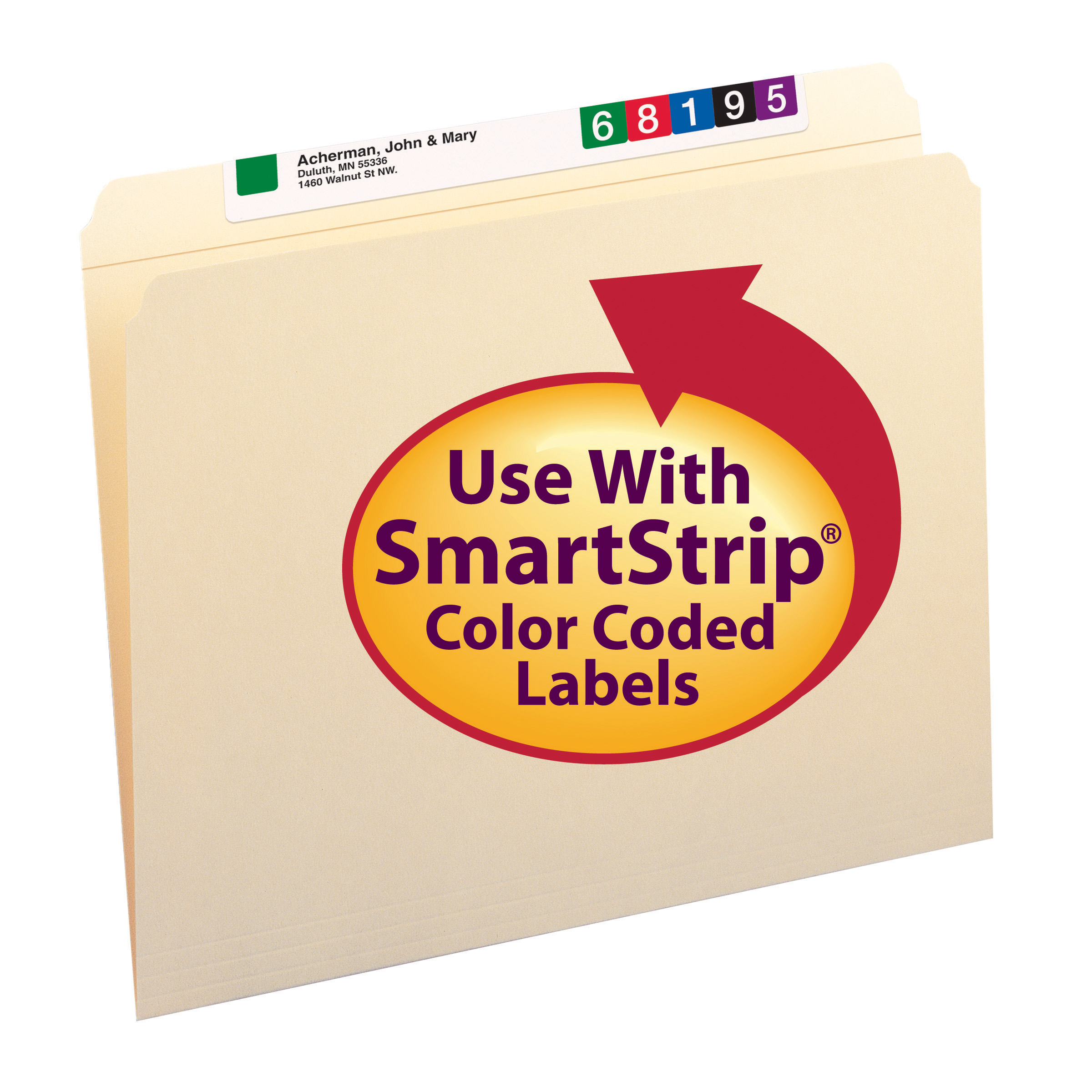 Smead 10310  File Folder, Reinforced Straight-Cut Tab, Letter Size, 11 Pt. Manila,  Carton of 500