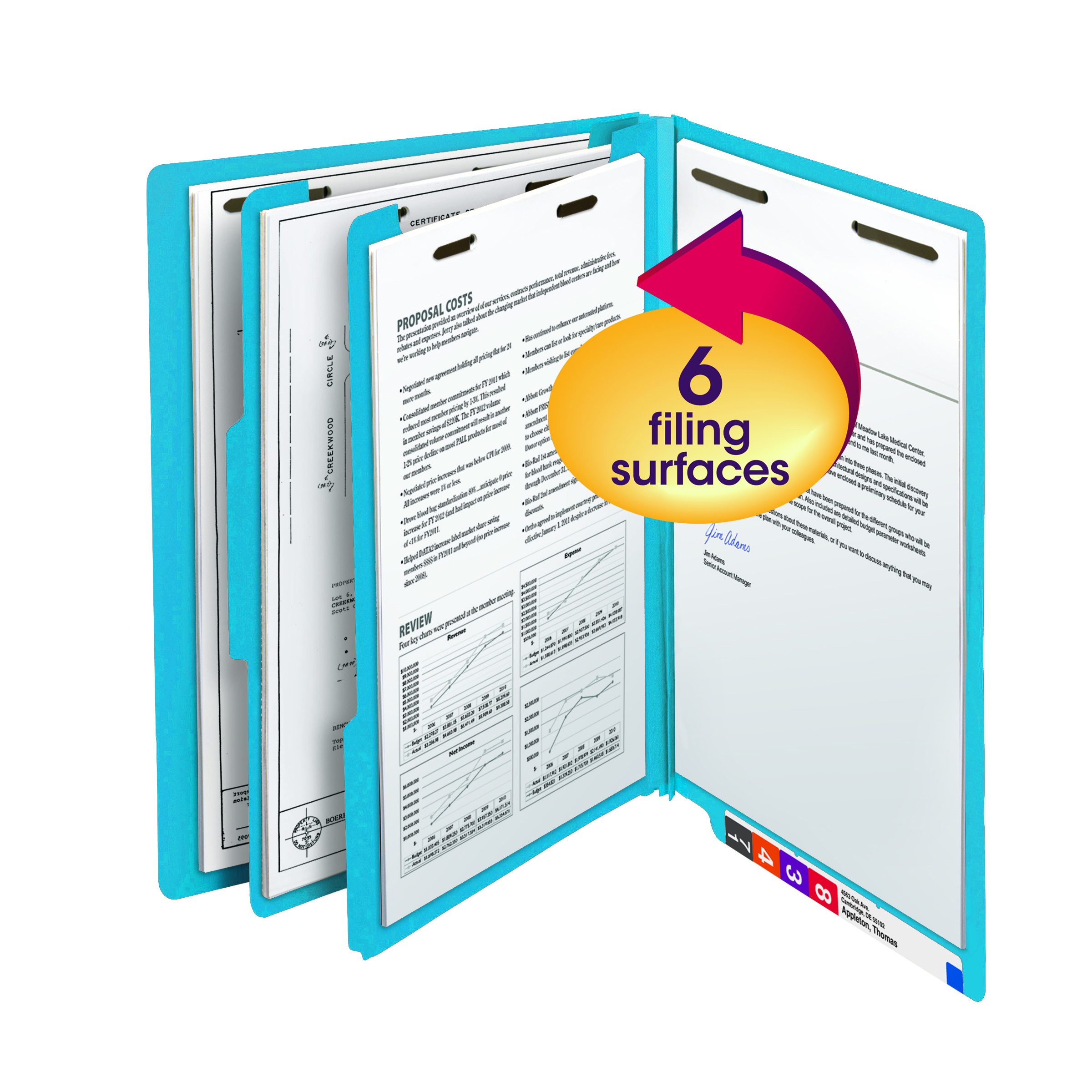 Smead 26836  End Tab Classification File Folder, 2 Divider, 2" Expansion, Letter Size, Blue,  Total of 50