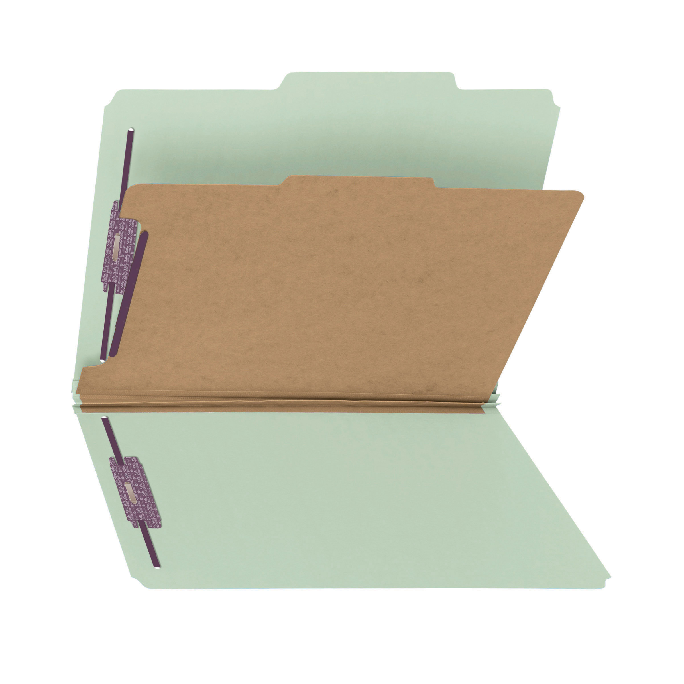 Smead 13776  Pressboard Classification File Folder with SafeSHIELD Fasteners, 1 Divider, 2" Expansion, Letter Size, Gray/Green, Total of 50