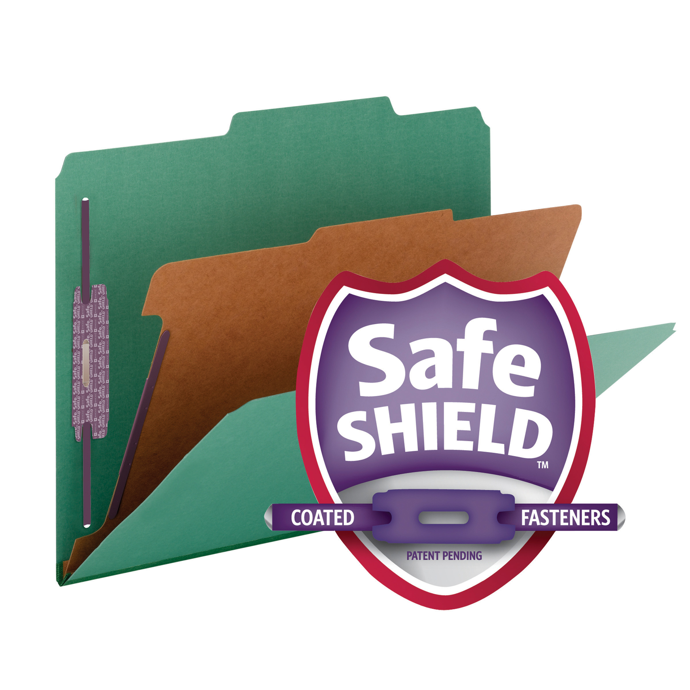 Smead Pressboard Classification File Folder with SafeSHIELD Fasteners, 1 Divider, 2" Expansion, Letter Size, Green, 10 per Box (13733)