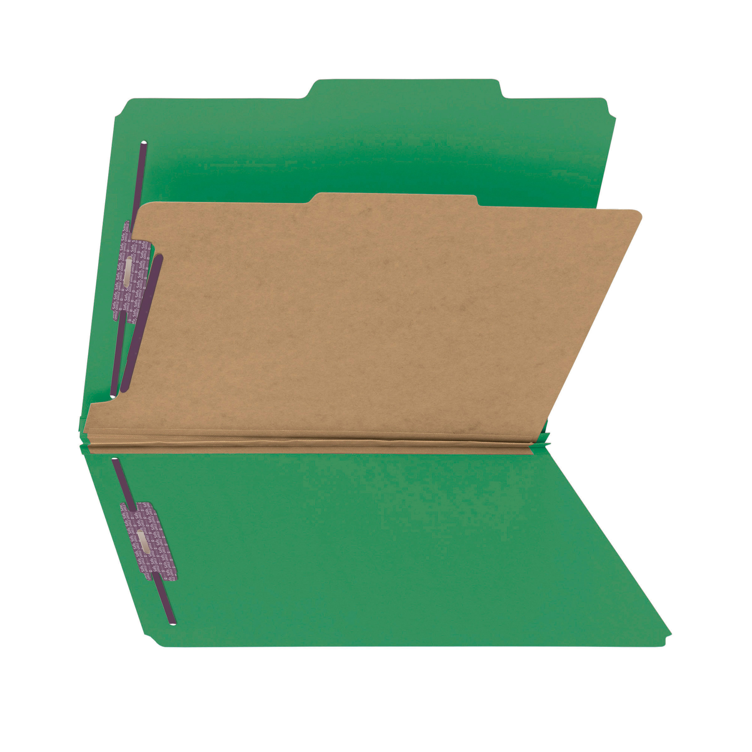 Smead 13733  Pressboard Classification File Folder with SafeSHIELD Fasteners, 1 Divider, 2" Expansion, Letter Size, Green, 10 per Box (13733)