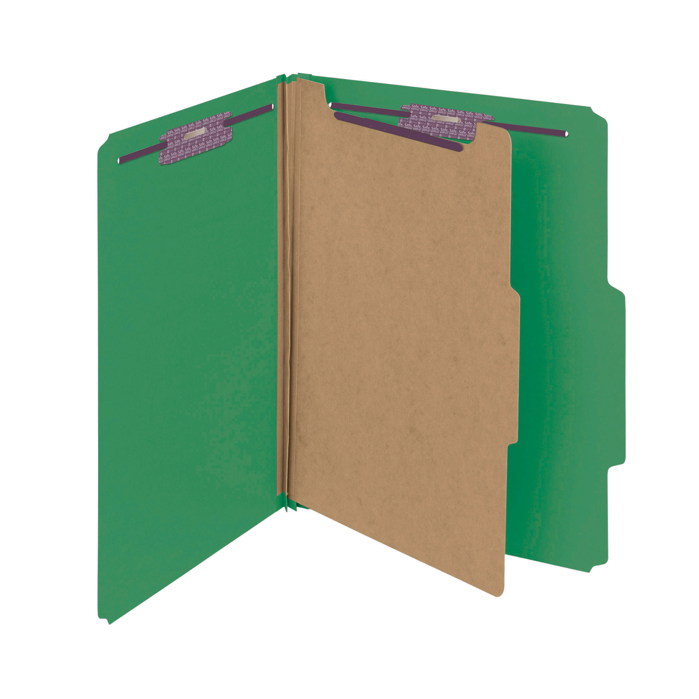 Smead 13733  Pressboard Classification File Folder with SafeSHIELD Fasteners, 1 Divider, 2" Expansion, Letter Size, Green, 10 per Box (13733)