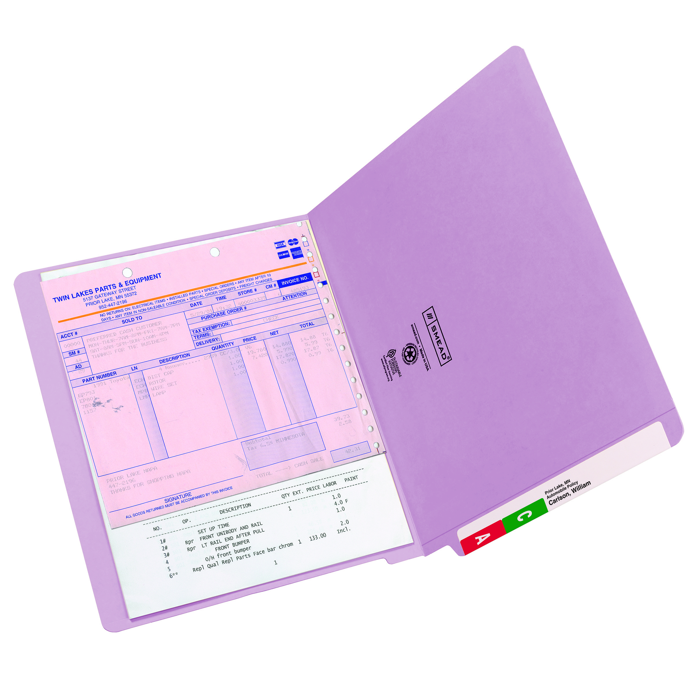 Smead Colored End Tab File Folder, Shelf-Master Reinforced Straight-Cut Tab, Letter Size, Lavender, 100 per Box (25410)