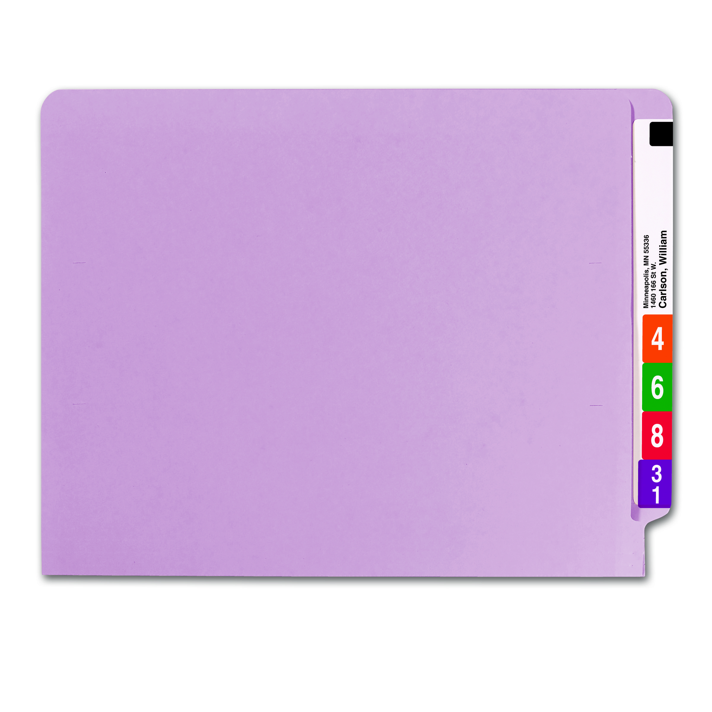 Smead Colored End Tab File Folder, Shelf-Master Reinforced Straight-Cut Tab, Letter Size, Lavender, 100 per Box (25410)