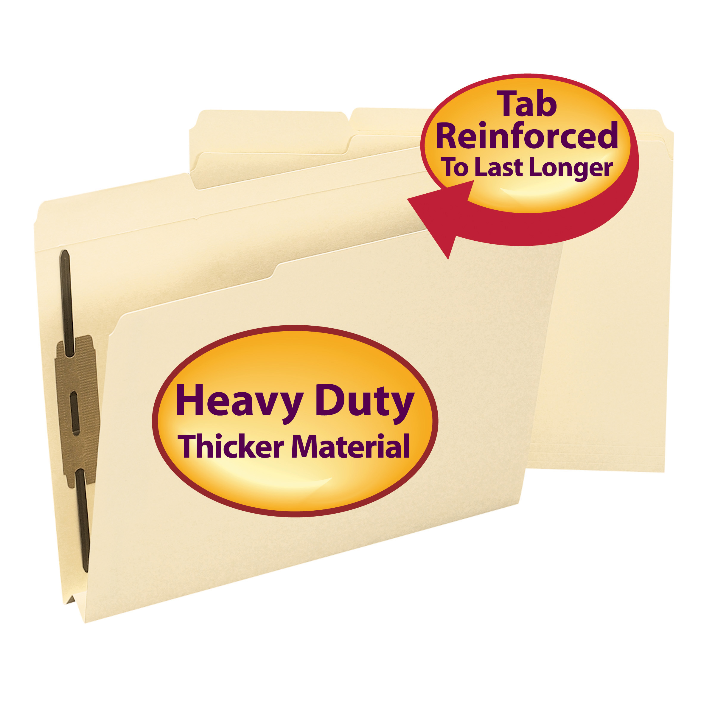 Smead 14595  Top Tab Folder with 2 Fasteners -  Reinforced 1/3-Cut Tabs, 1-1/2" Expansion, Letter Size, 14 PT. Manila, 50 per Box (14595)