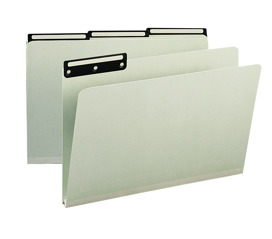 Smead 18430  Pressboard File Folder, 1/3-Cut Tab Flat Metal, 1" Expansion, Legal Size, Gray/Green, 25 per Box (18430)