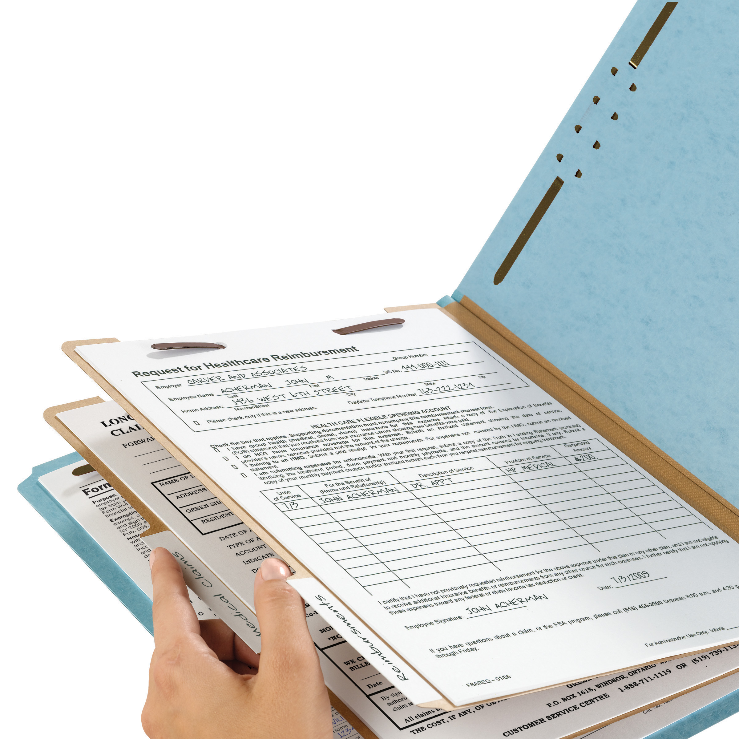 Smead 14021  100% Recycled Pressboard Classification File Folder, 2 Dividers, 2" Expansion, Letter Size, Blue, 10 per Box (14021)