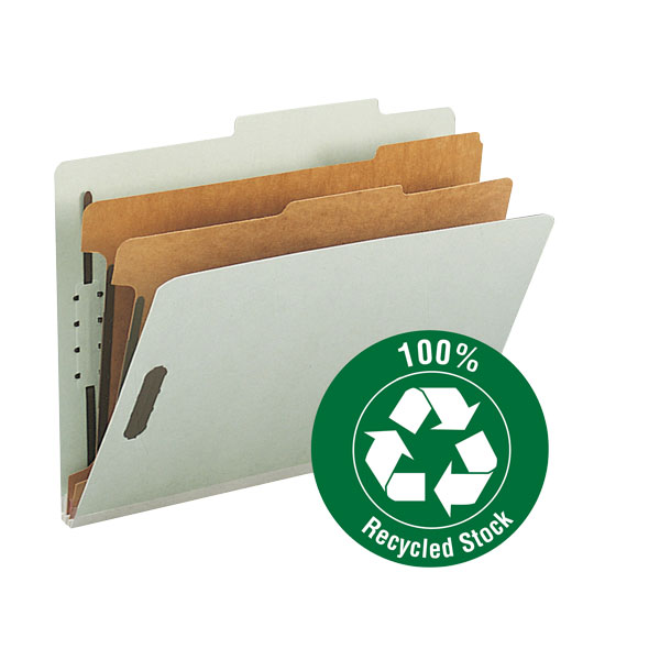 Smead 14023  100% Recycled Pressboard Classification File Folder, 2 Dividers, 2" Expansion, Letter Size, Gray/Green, 10 per Box (14023)