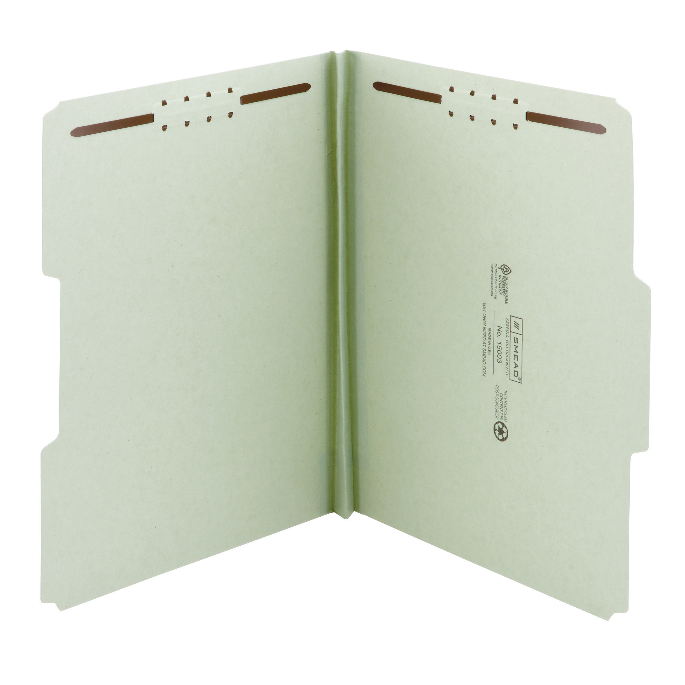 Smead 15003  100% Recycled Pressboard Fastener File Folder, 1/3-Cut Tab, 1" Expansion, Letter Size, Gray/Green, 25 per Box (15003)