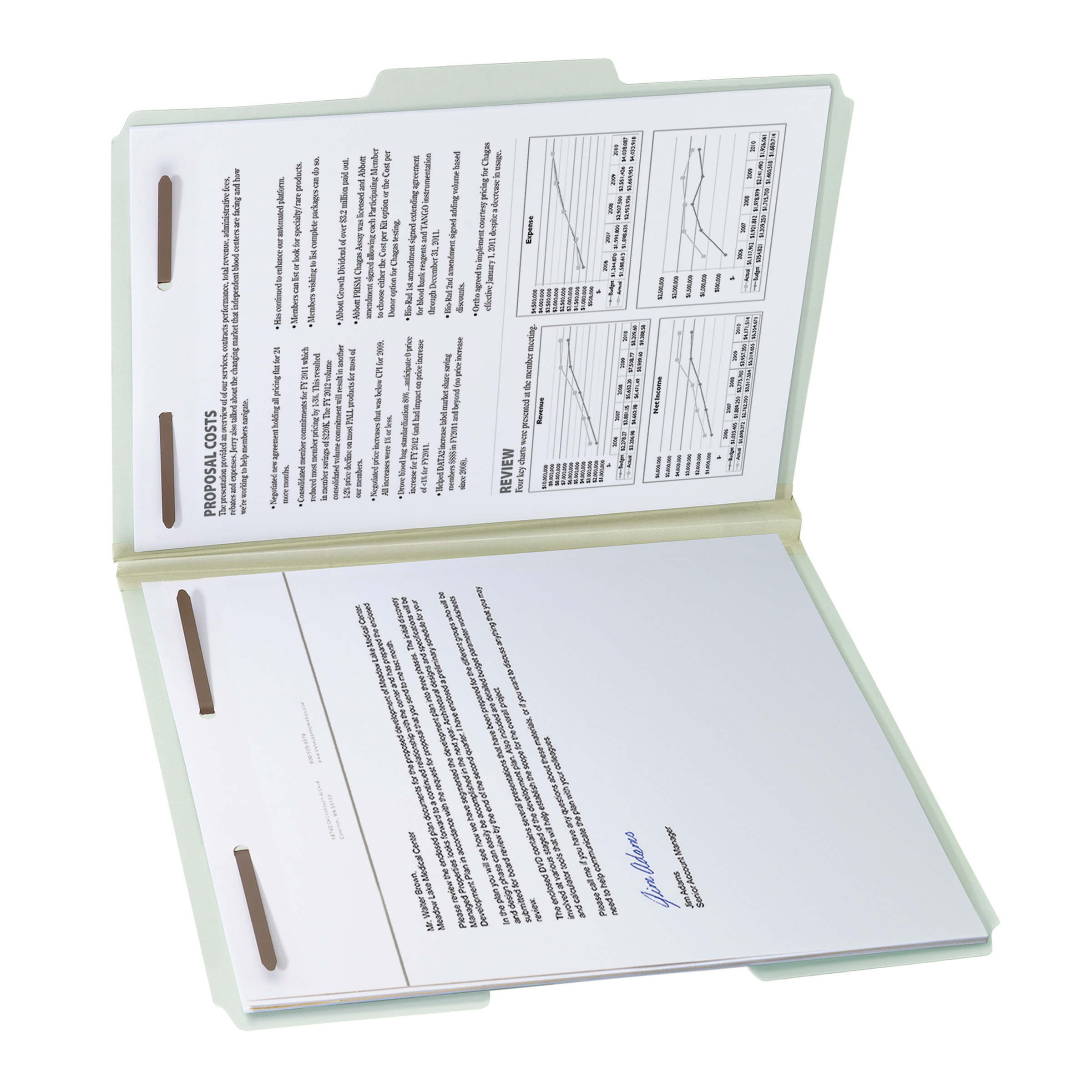 Smead 15003  100% Recycled Pressboard Fastener File Folder, 1/3-Cut Tab, 1" Expansion, Letter Size, Gray/Green, 25 per Box (15003)