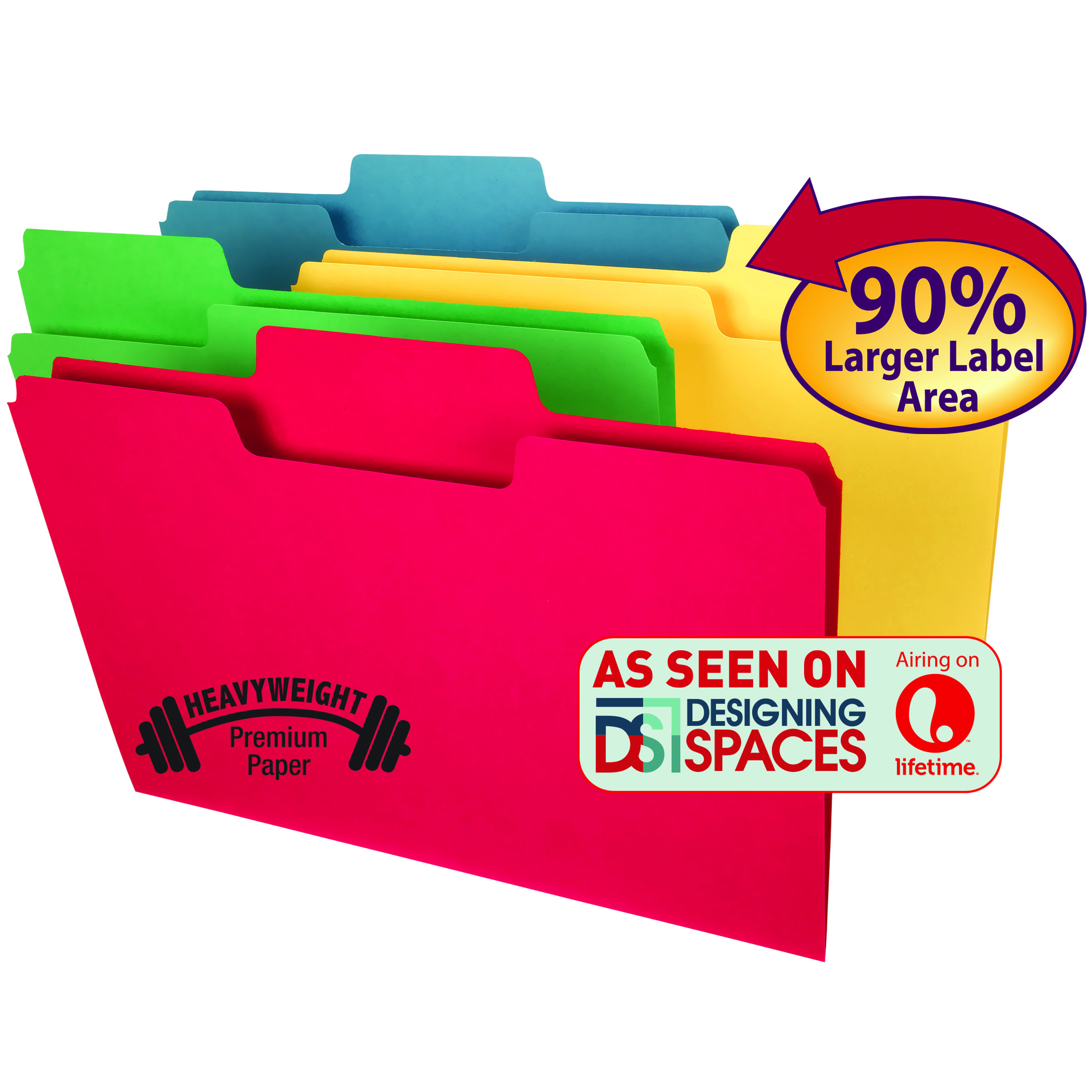 Smead 15410  SuperTab Heavyweight File Folder, Oversized  1/3-Cut Tab, Legal Size, Assorted Colors, Total of 250