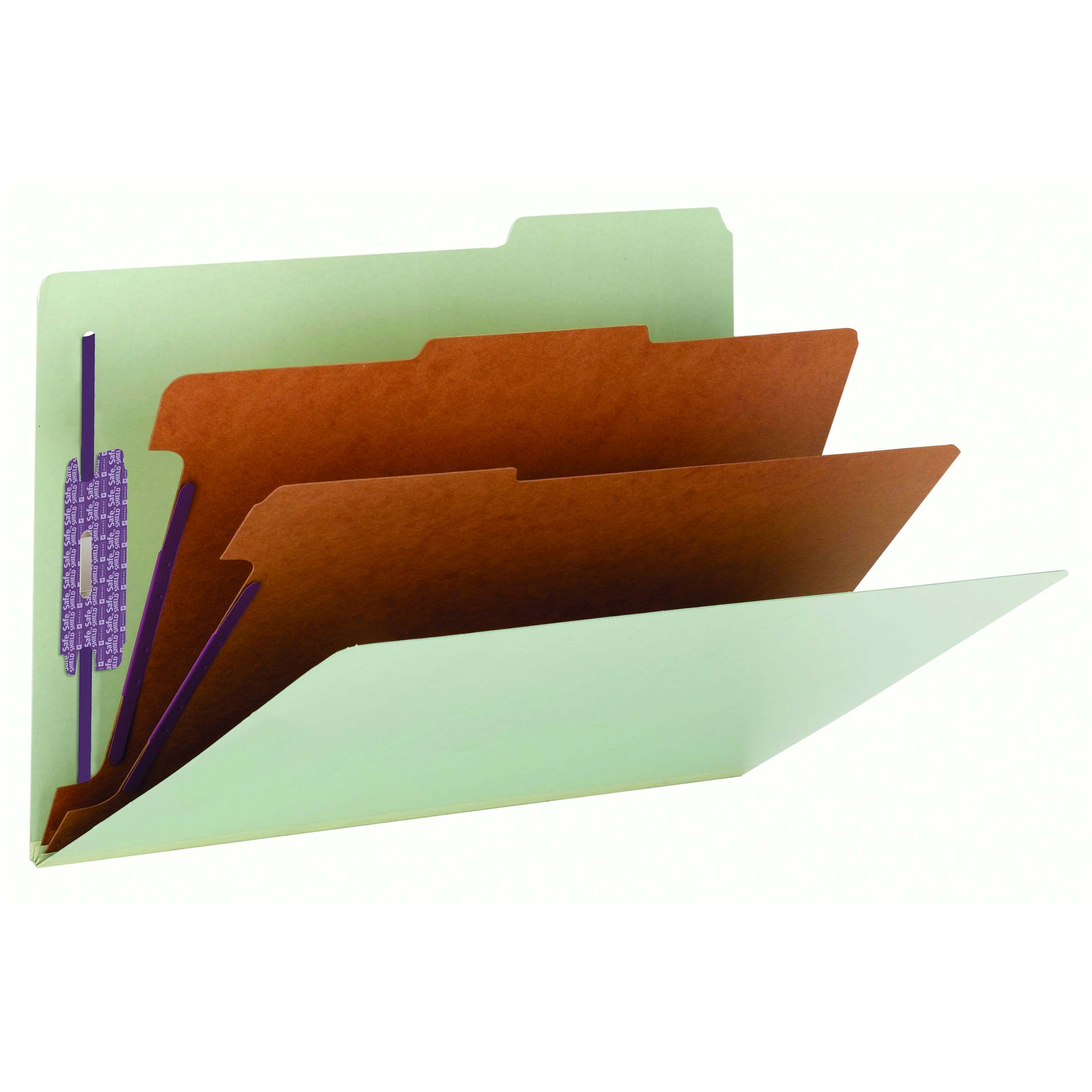 Smead 19215  Pressboard Classification File Folder with SafeSHIELD Fasteners, 2 Dividers, 2" Expansion, Legal Size, Gray/Green, 10 per Box (19215)