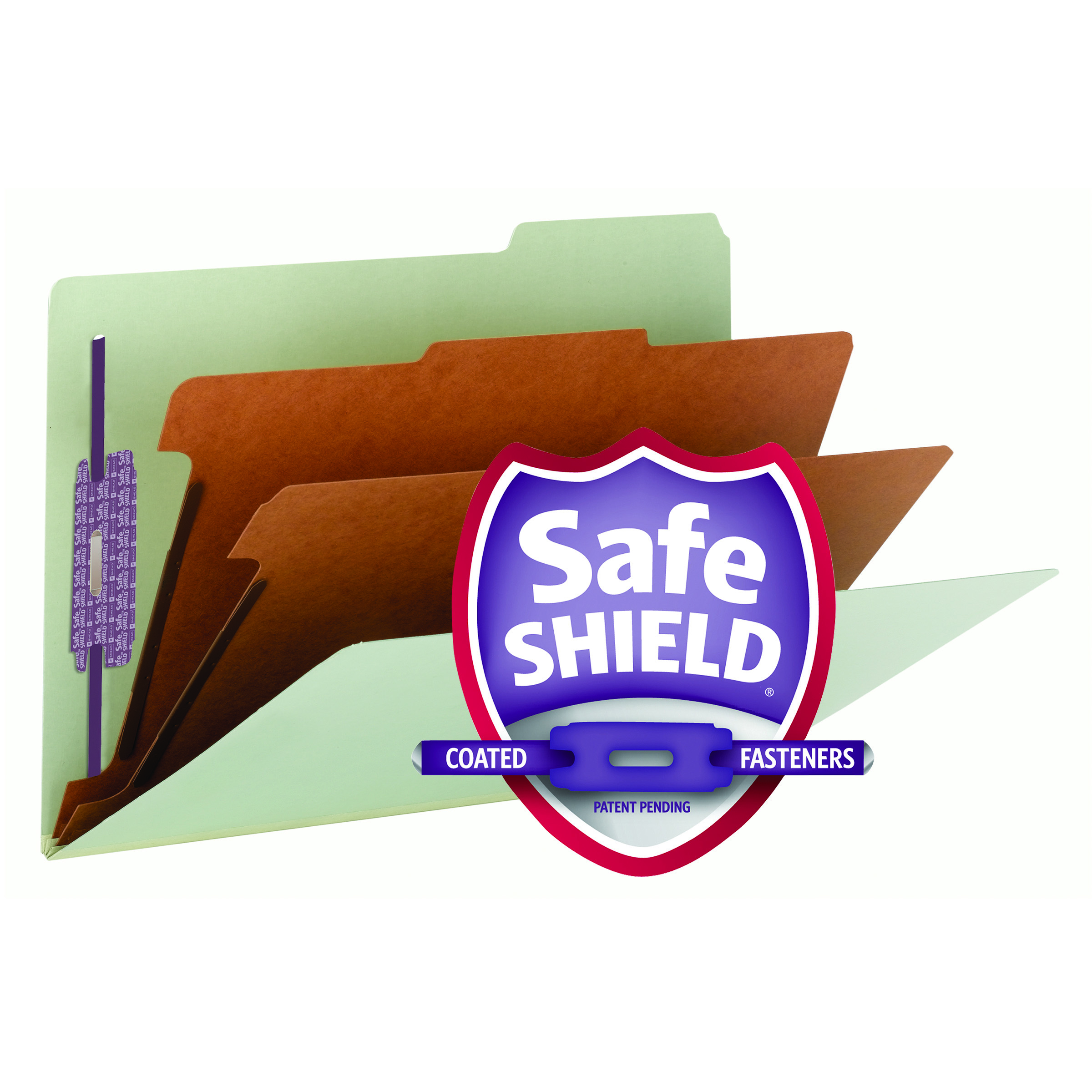 Smead 19215  Pressboard Classification File Folder with SafeSHIELD Fasteners, 2 Dividers, 2" Expansion, Legal Size, Gray/Green, 10 per Box (19215)