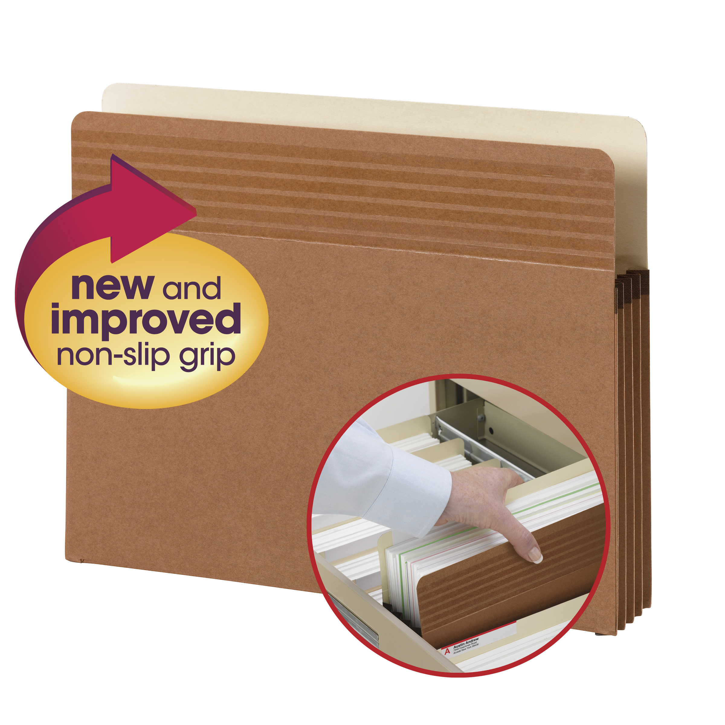 Smead 73208  Easy Grip File Pocket, Straight-Cut Tab, 3-1/2" Expansion, Letter Size, Redrope, 25 per Box (73208)