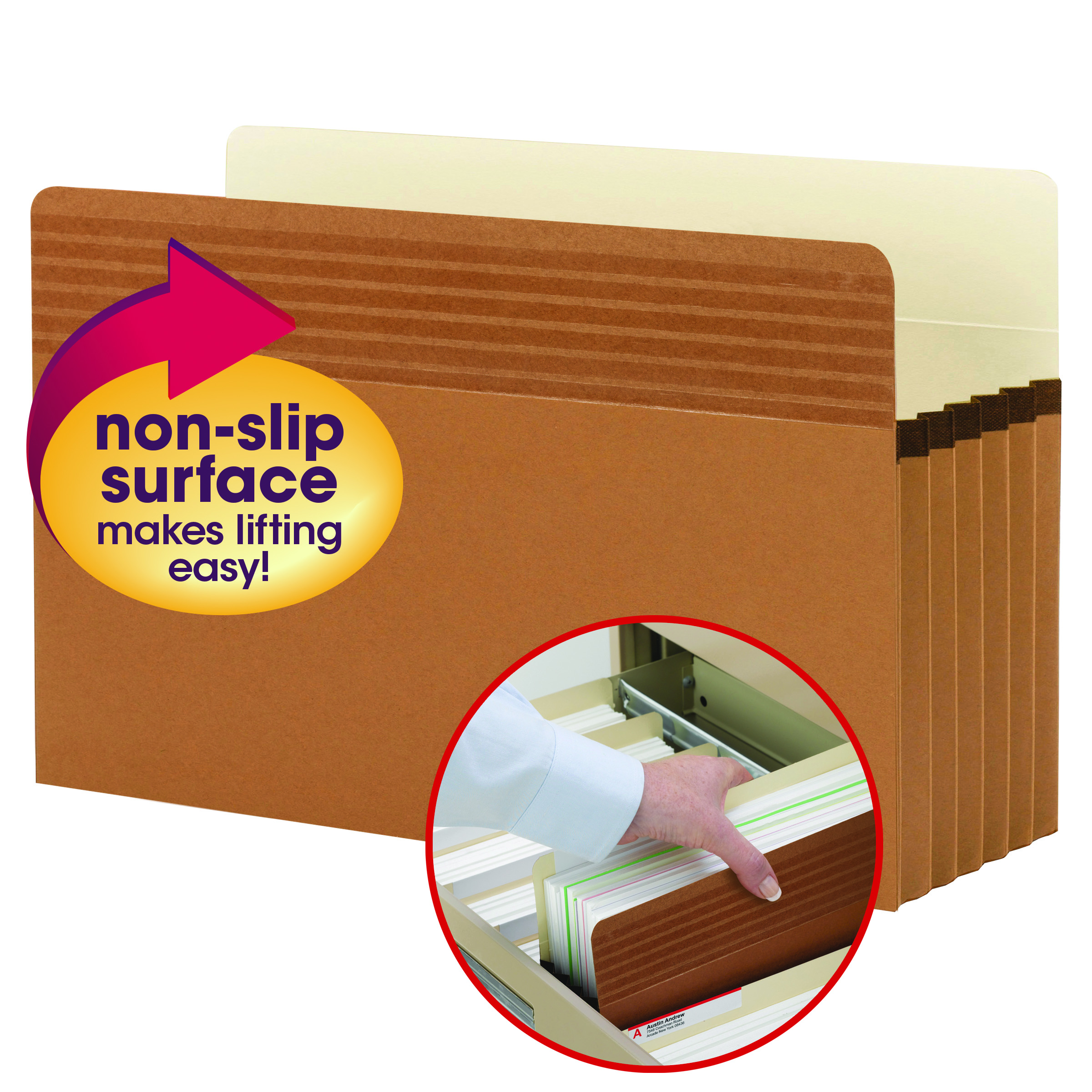 Smead 73211  Easy Grip File Pocket, Straight-Cut Tab, 5-1/4" Expansion, Legal Size, Redrope, 10 per Box (73211)