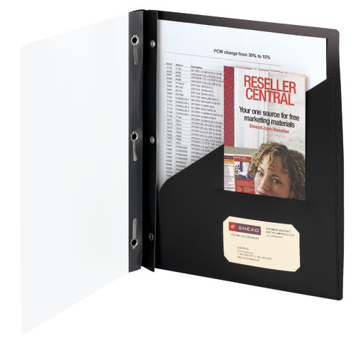 Smead 86010  Clear Front Poly Report Cover, 3 Tang-style Fasteners, Holds Up to 25 Sheets, Letter Size, Black, Carton of 50