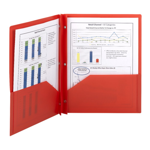 Smead 87727  Poly Two-Pocket Folder, Tang-style Fastener, Holds up to 180 Sheets, Letter Size, Red, 25 per Box (87727)