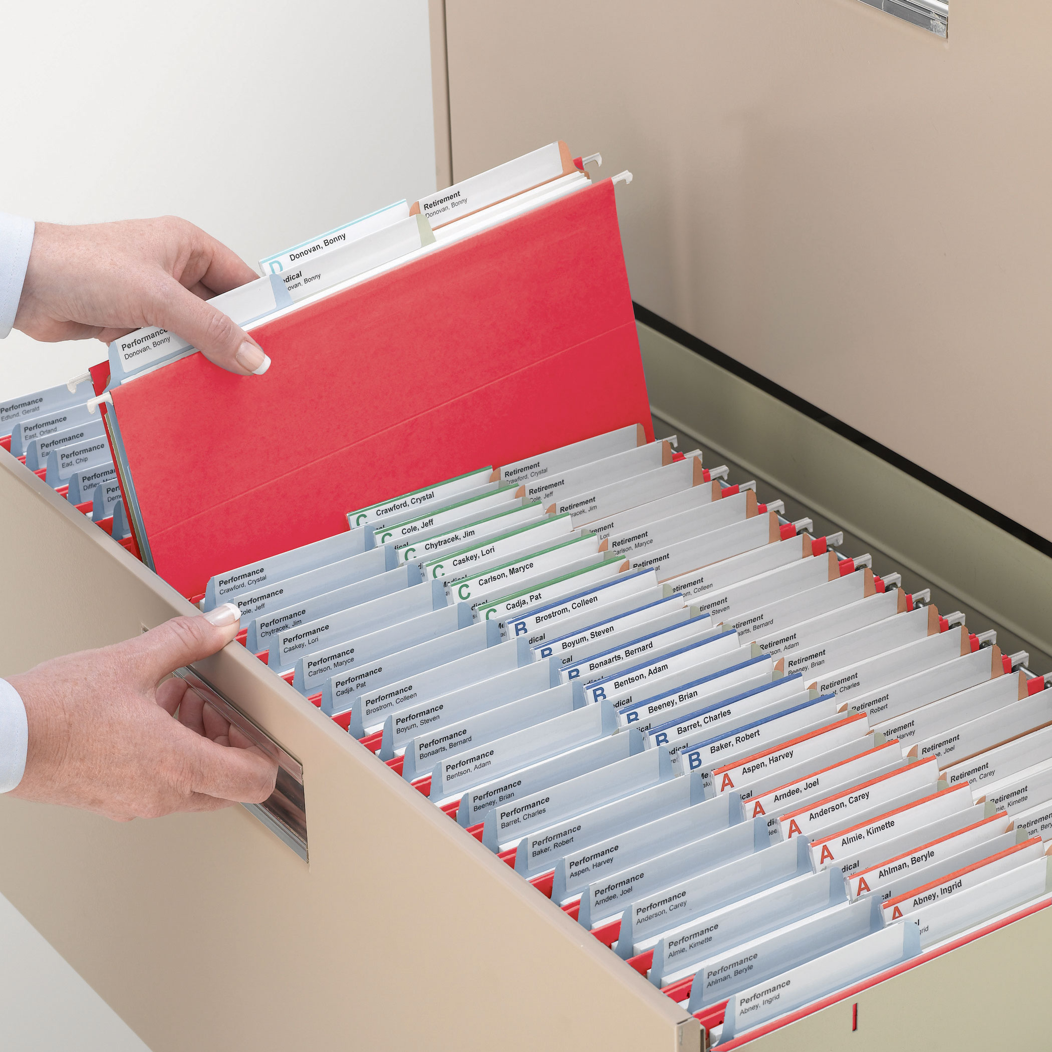 Smead 64043  TUFF Hanging File Folder with Easy Slide Tab, 1/3-Cut Sliding Tab, Letter Size, Red, 18 per Box (64043)