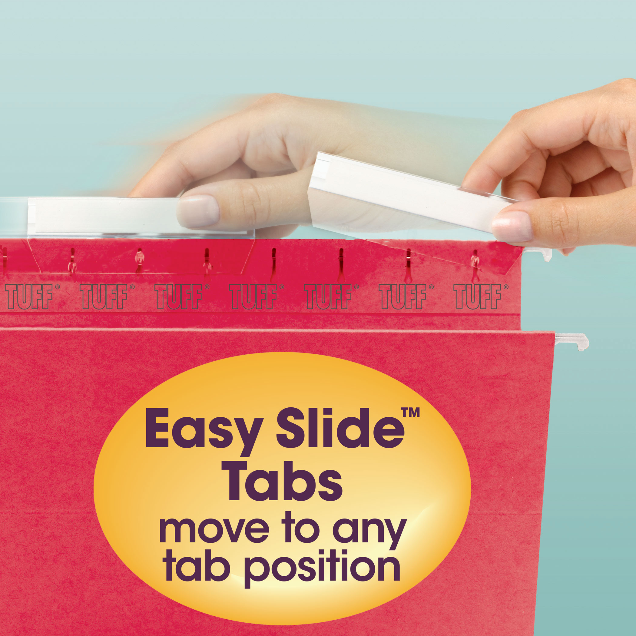 Smead 64043  TUFF Hanging File Folder with Easy Slide Tab, 1/3-Cut Sliding Tab, Letter Size, Red, 18 per Box (64043)