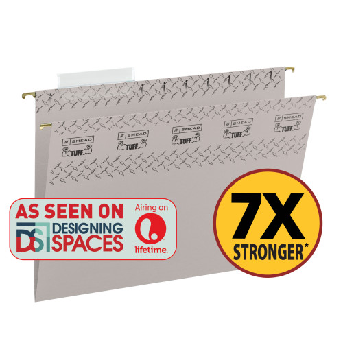 Smead 64092  TUFF Hanging File Folder with Easy Slide Tab, 1/3-Cut Sliding Tab, Letter Size, Steel Gray, 18 per Box (64092)