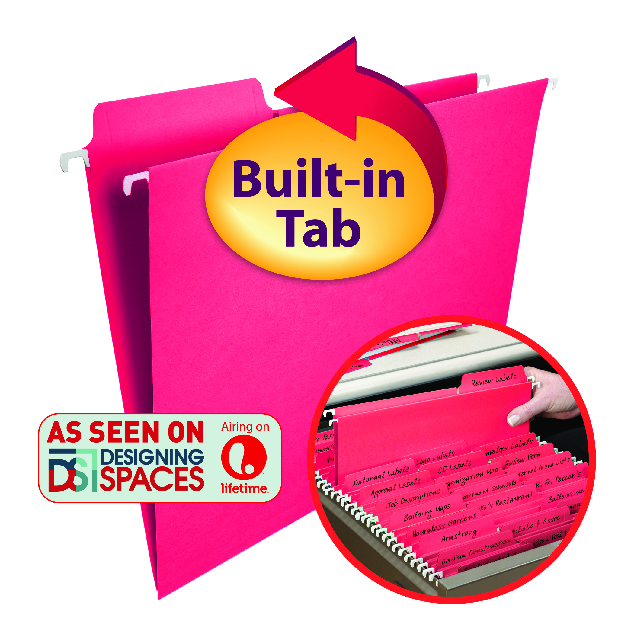 Smead 64096  FasTab Hanging File Folder, 1/3-Cut Built-In Tab, Letter Size, Red, 20 per Box (64096)