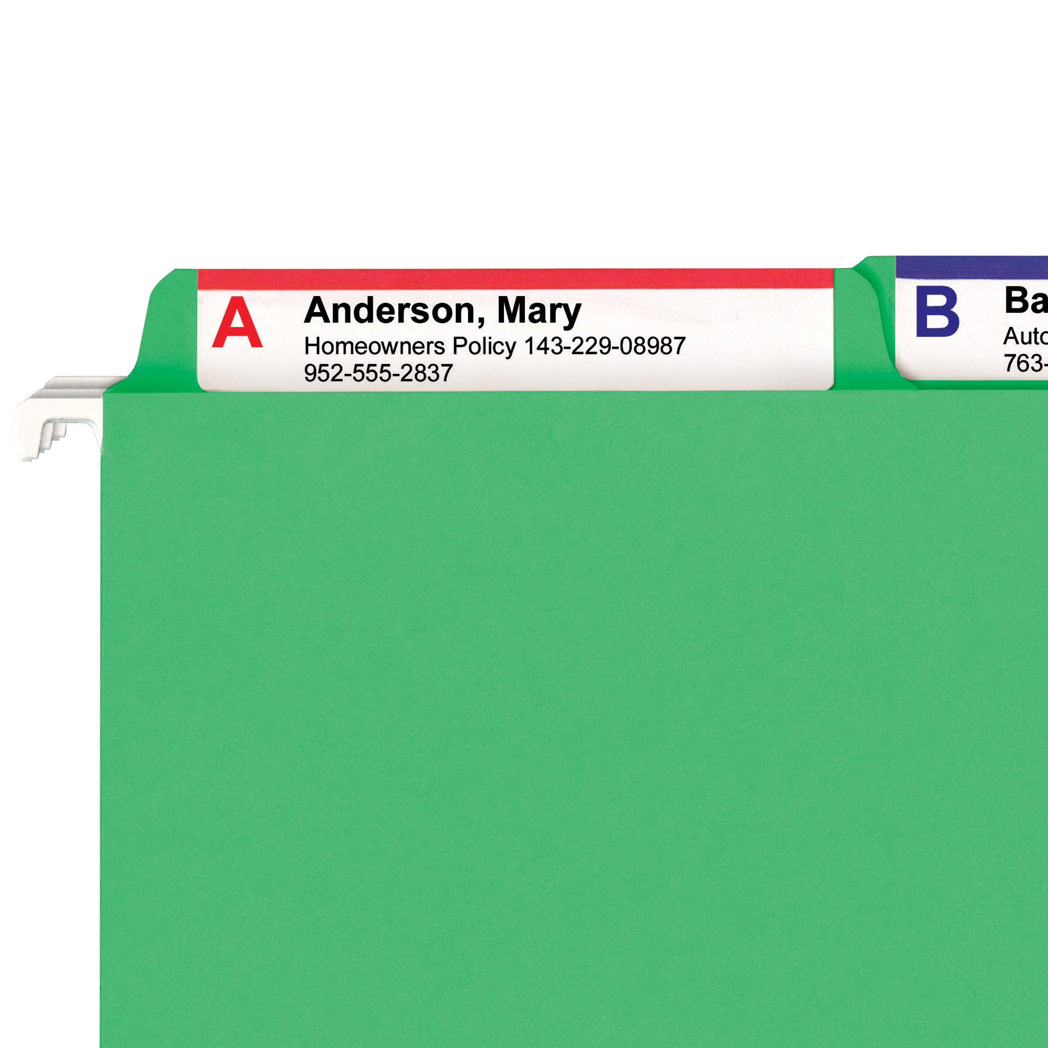 Smead 64098  FasTab Hanging File Folder, 1/3-Cut Built-In Tab, Letter Size, Green, 20 per Box (64098)