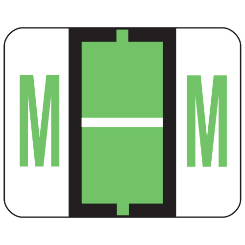 Smead BCCR Bar-Style Color-Coded Alphabetic Label, M, Label Roll, Light Green, 500 labels per Roll, (67083)