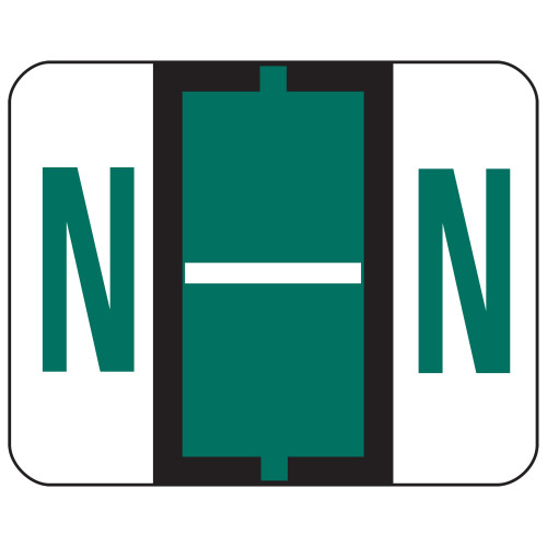 Smead BCCR Bar-Style Color-Coded Alphabetic Label, N, Label Roll, Dark Green, 500 labels per Roll, (67084)