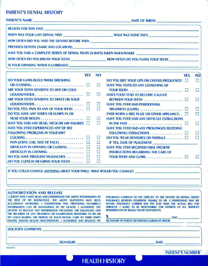 Dental Chart Form