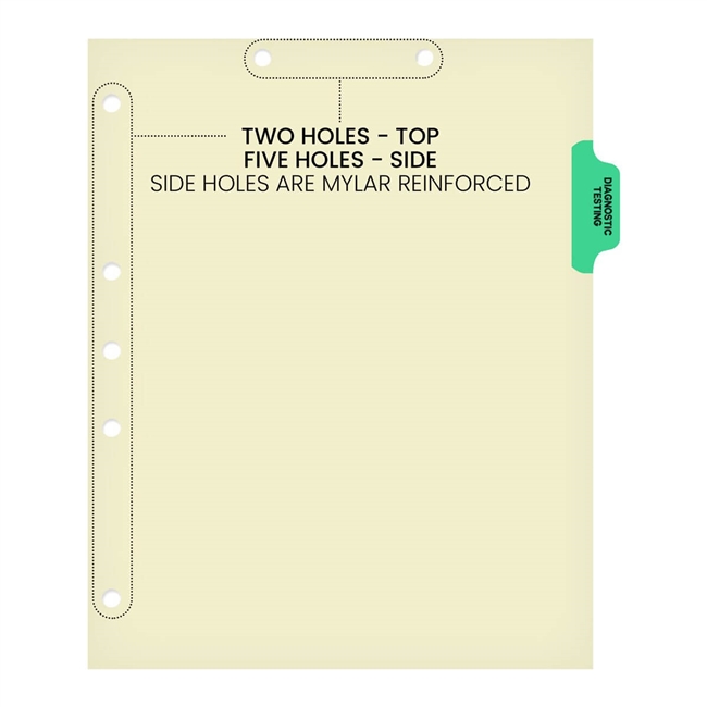 "Diagnostic Testing" Side Tab Chart Divider -  Green Tab in Position 2 - Medical Arts Press Match -  100/Pack