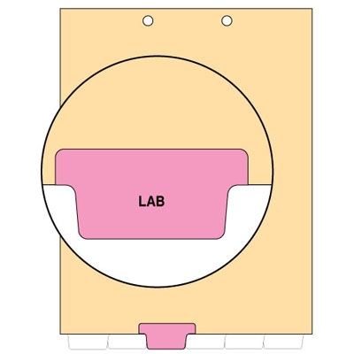 "Lab"  Bottom Tab Index Chart Divider - Pink Tab in Position 3 - 100/Pack