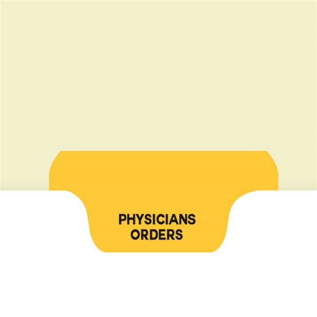 "Physicians Orders" Bottom Tab Index Chart Divider - Yellow Tab in Position 3- 100/Pack