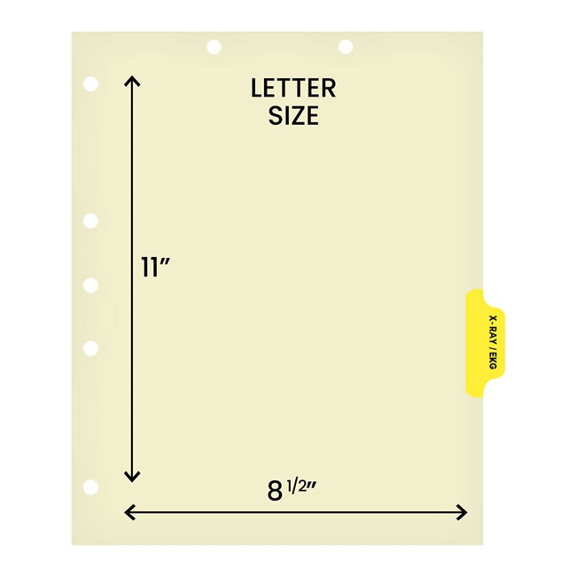 "X-Ray/EKG" Side Tab 110 lb Manila Index Chart Divider-X-Ray/Ekg - Yellow Tab Postion 4 - 100/pk