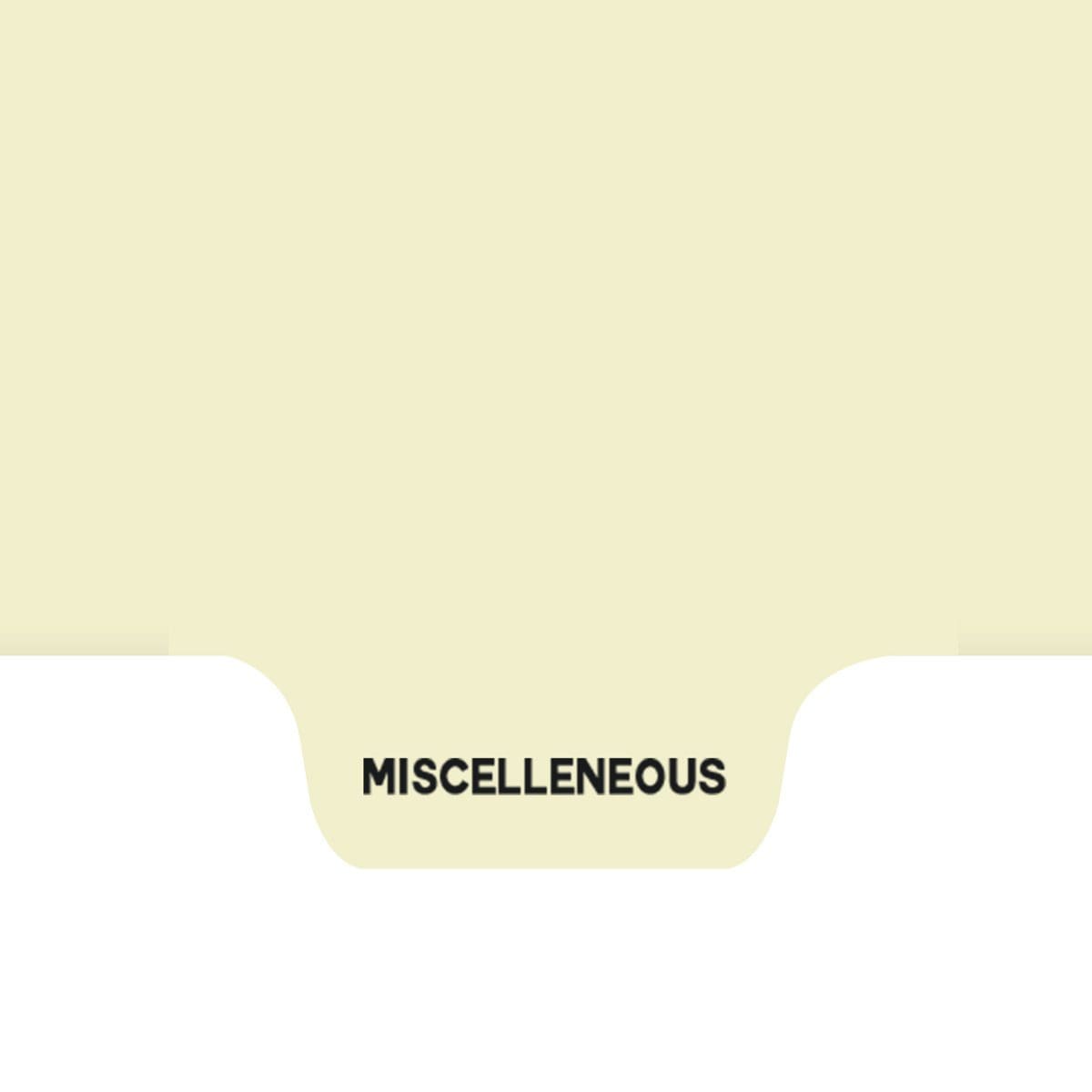 "Miscellaneous" Bottom Tab Index Chart Divider - Tab in Position 5 and Mylared in Clear - Ivory Stock - 100/Pack