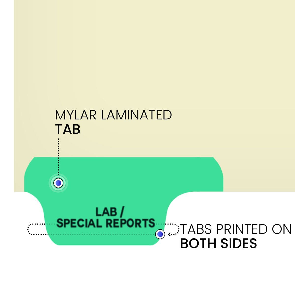 "Lab/Special Reports" -  Index Chart Divider- Bottom Tab in Position 1 - Light Green Colored Tab - 100/Package