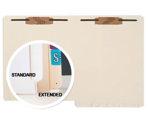 End Tab File Folder -  Extended End Tab - 11 Pt. Manila 2 Bonded Fasteners in Pos 1&3 -  250/Carton