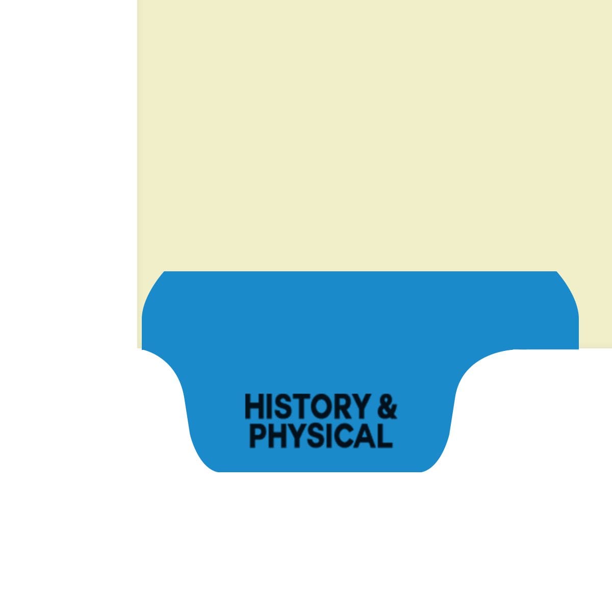 "History/Physical" -  Bottom Tab - Fileback Dividers - Tab in Position #1 - Blue Mylar Tab - 50/Box