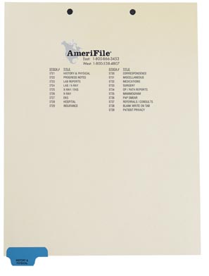 "History & Physical" Bottom Tab-Chart Dividers - Blue Colored Tab - Position 1 - 50/Box