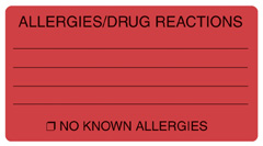 "ALLERGIES/DRUG REACTIONS" Label - 3-1/4" x 1-3/4" - FL. RED -250/Roll