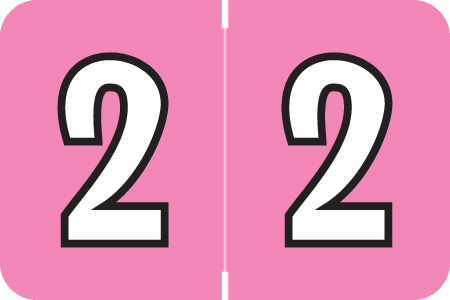 Amerifile L1000 Series Numeric Label - "2" - Fuchsia Color - ARNM Series - 1-1/2" W x 1" H - 500/Roll