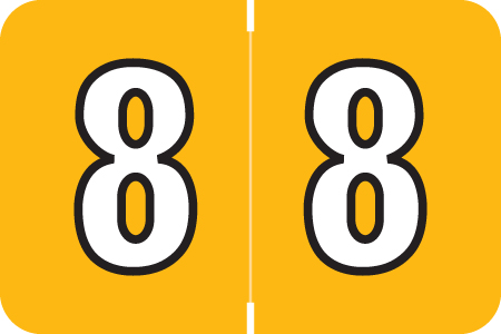 Amerifile L1000 Series Numeric Label - "8" - Amber Color - ARNM Series - 1-1/2" W x 1" H - 500/Roll