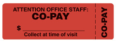 "CO-PAY - Collect At Time of Visit" (Wrap Around Label  ) - FL. RED - 3" x 1" - Box of 250