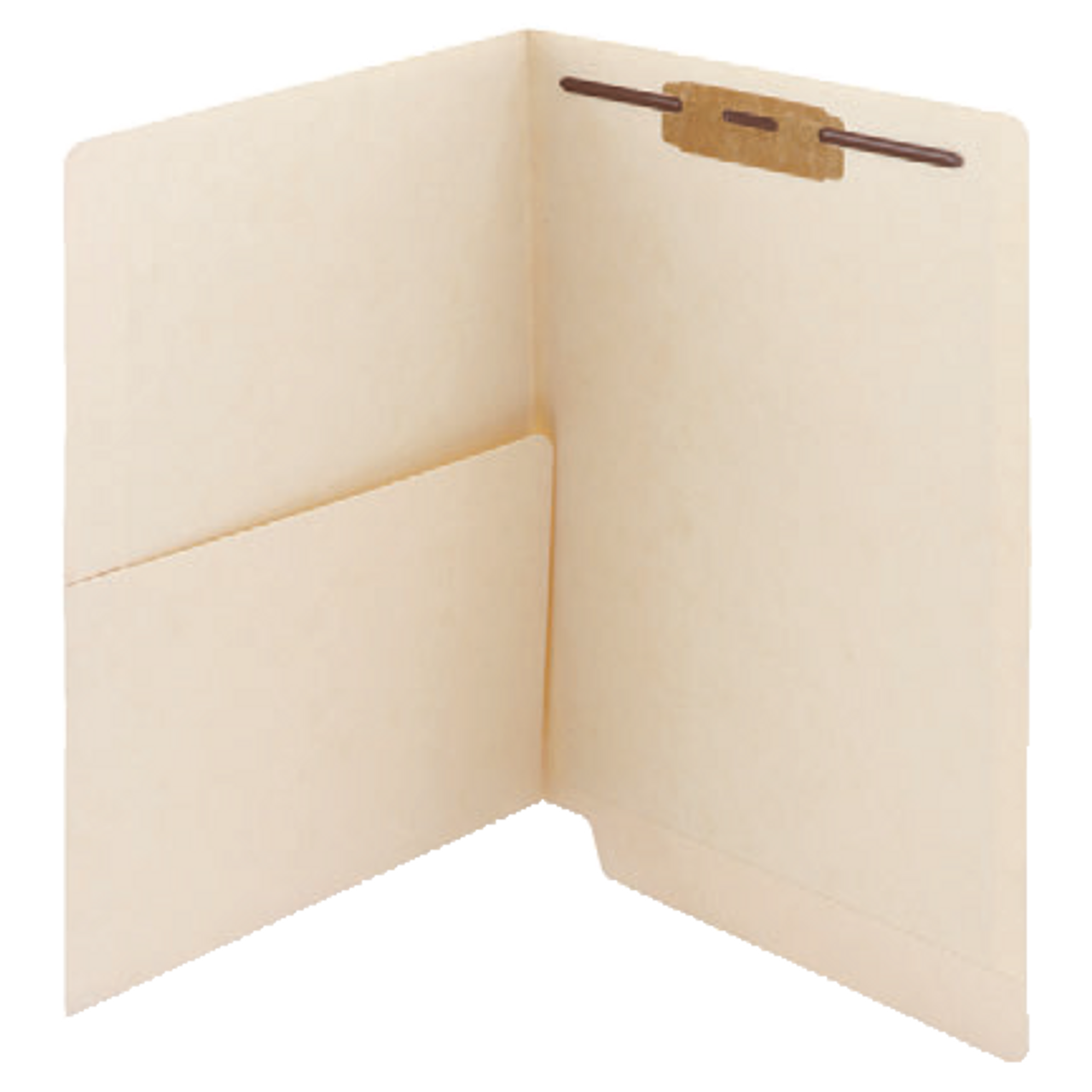 End Tab 14 Pt. Manila Folder with inside front 1/2 Pocket - Letter Size - 2" Bonded Fastener in Position 1 - Reinforced Straight Cut Tab - 50/Box