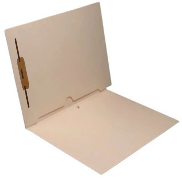 End Tab Manila Pocket Folder - Full Pocket Front and Back with FASTENER in Position 1 - Letter Size - 11 pt Manila - Reinforced End Tab - 50/Box
