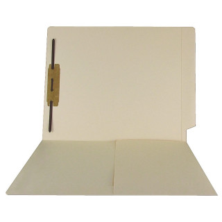 Smead Compatible 1/2 Pocket End Tab Folder - 11 Pt. Manila  - Letter Size - Half Pocket on Left Inside that is closed on 2 sides - 1 Fastener in Position 1- 50/Box