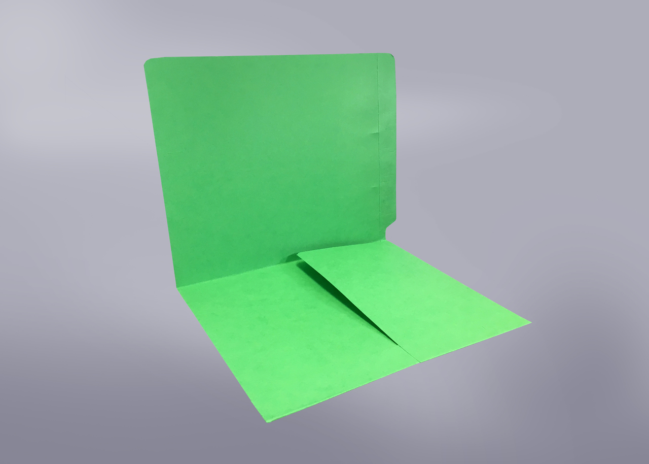 End Tab Pocket Folder - 1/2 Pocket Inside Front - Green - Letter Size - Full Cut End Tab - 50/Box