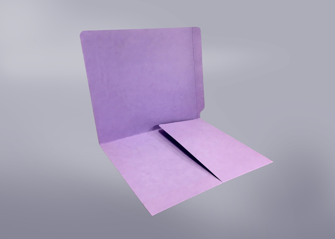 Lavender End Tab Folder with Half Pocket on inside front panel - 14 Pt. Lavender Colored Stock - Letter Size - 50/Box